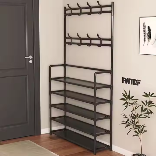 Assembly Coat Clothes Storage Metal Folding Shoe Rack for Entryway Bedroom Dormitory Hangers Hooks Fabric Storage Cabinet