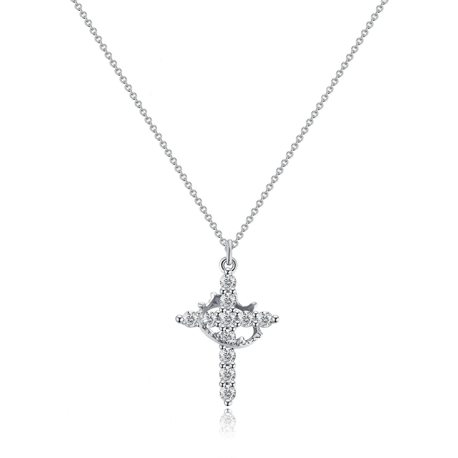 Trendy Women's Upgraded Crown Cross Necklace for Women Gold Crown Cross Pendant Necklace Faith Jewelry Diamond Cross Necklaces