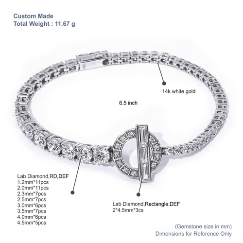 Tianyu Gems Customized 10k 14k 18k Pure White Gold Lab Diamond Tennis Bracelet