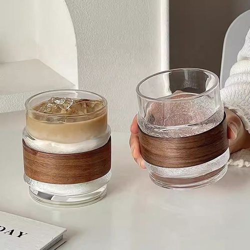 Lelyi Creative Design Ice American Mountain Viewing Cup Exquisite and Niche Anti Scalding Bamboo Cover Glass Coffee Cup