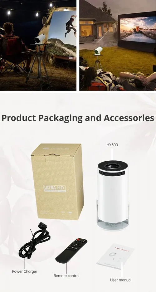 HY300 HiFi 4K Android 11 Outdoor Portable Phone LCD Projector with Wifi6 Smart Mini Cinema Projectors LED Lamp