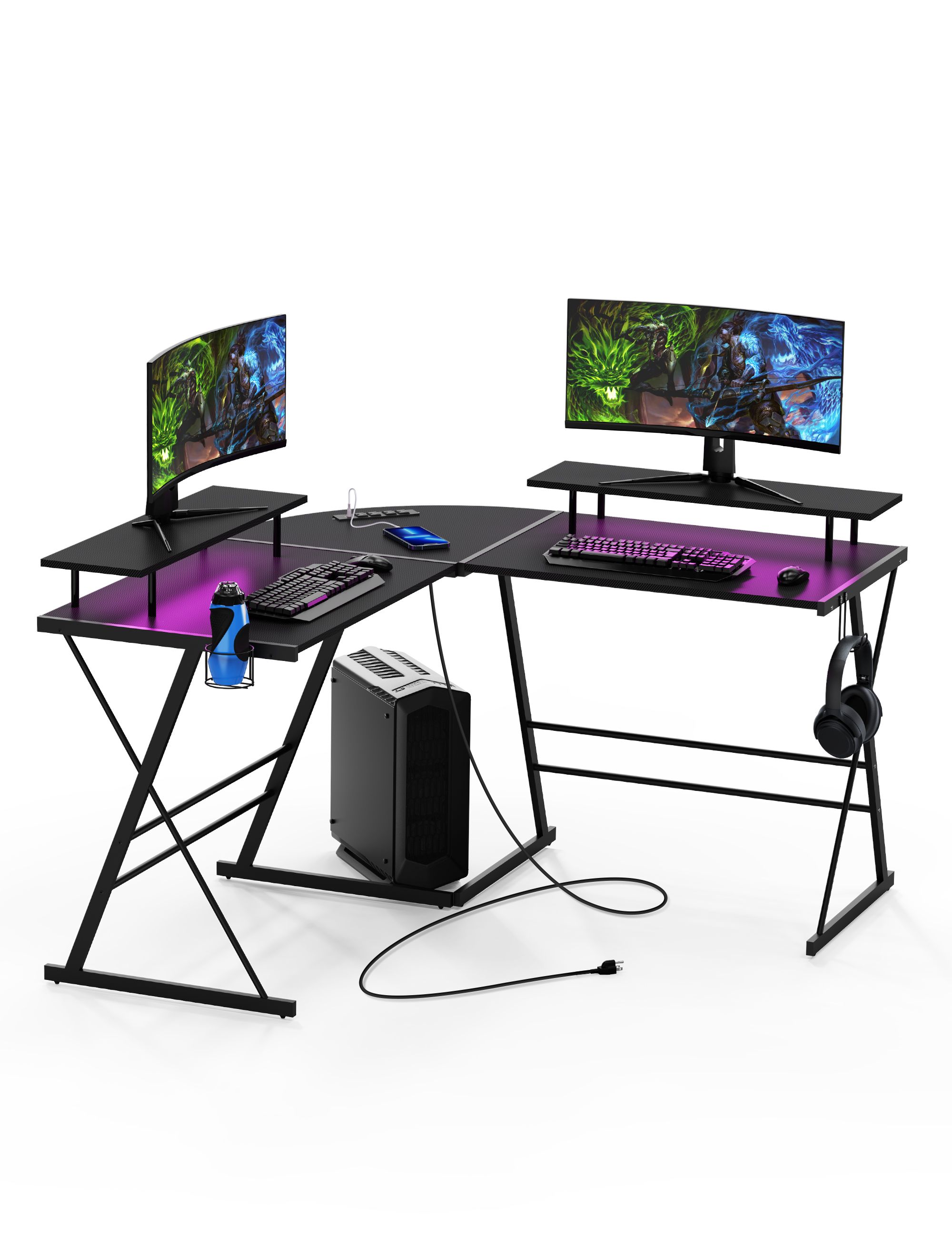 L Shaped Gaming Desk, 53 Inch Pc Corner Table, Computer Corner Desk with Monitor Stand for Home Office Sturdy Writing Workstation (Large, Black)