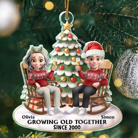 Growing Old Together 3D Effect Couple Sitting - Personalized Custom Shaped Acrylic Ornament