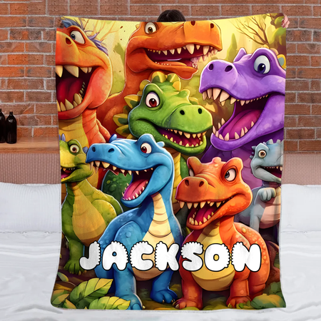 Customized Cute Dinosaur Blanket - Personalized Name - Gift For Kids, Children