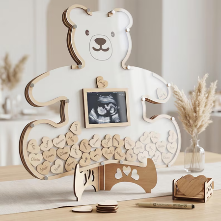 Personalized Bear Baby Shower Guest Book Frame – Keepsake Nursery Decor