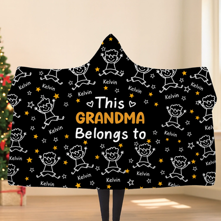 This Grandpa Grandma Belongs To Kids Pet - Personalized Name, Character and Title Hooded Blanket - Gift For Grandpa, Grandma