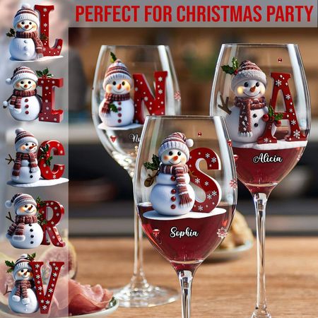 Merry Christmas - Personalized Family Wine Glass With Long Stem