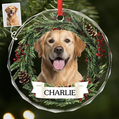 Custom Photo Circle Glass Ornament - Personalized Pet Christmas Memorial Sympathy Gifts For Dogs, Cats - Forever Loved Never Forgotten
