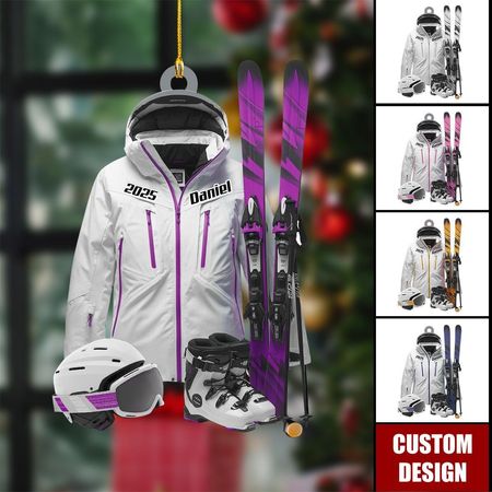 Personalized Ski Ornament- Custom Name, Skier Snowboarder Gift