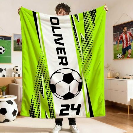 Personalized Sportball Soft Throw Blanket with Name and Number Home Bedroom Decor Birthday Gift for Sport Lovers