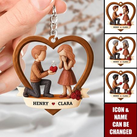 Couple Marriage Proposal - Personalized Acrylic Keychain- Newly Engaged Gift, She Said Yes！