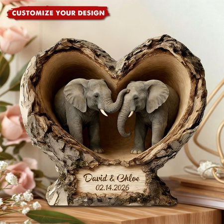 Personalized Elephant Couple Custom Shaped Acrylic Plaque -  Valentine's Gift For Him, For Her