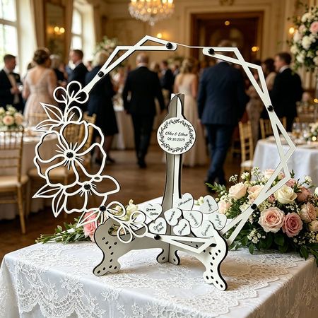 Personalized Hexagon Wedding Guest Book Alternative Wooden Frame-Includes a message card