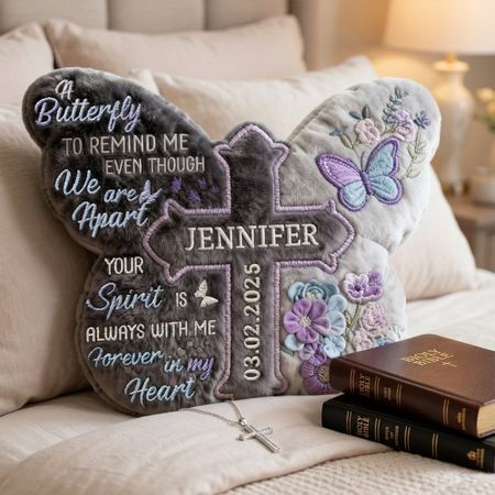Heaven Butterfly Shaped Pillow, Personalized Keepsake To Remember Loved One