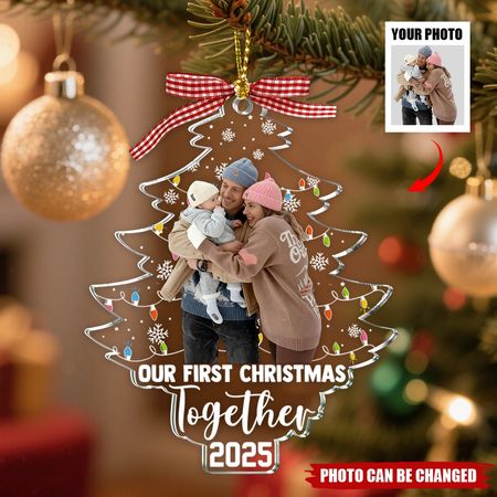 Our First Christmas Together 2025 - Personalized Family Photo Acrylic Ornaments