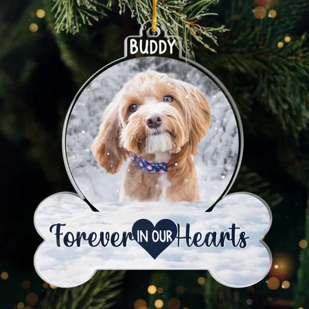 Custom Photo No Longer By Our Side But Forever In Our Hearts - Memorial Personalized Custom Ornament - Acrylic Custom Shaped - Sympathy Gift, Christmas Gift For Pet Owners, Pet Lovers