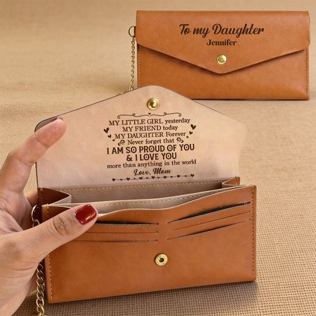 My Little Girl Yesterday, My Friend Today, My Daughter Forever - Personalized Leather Envelope Wallet