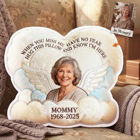 Miss The Angel In Heaven Shaped Pillow, Personalized Keepsake To Remember Loved One