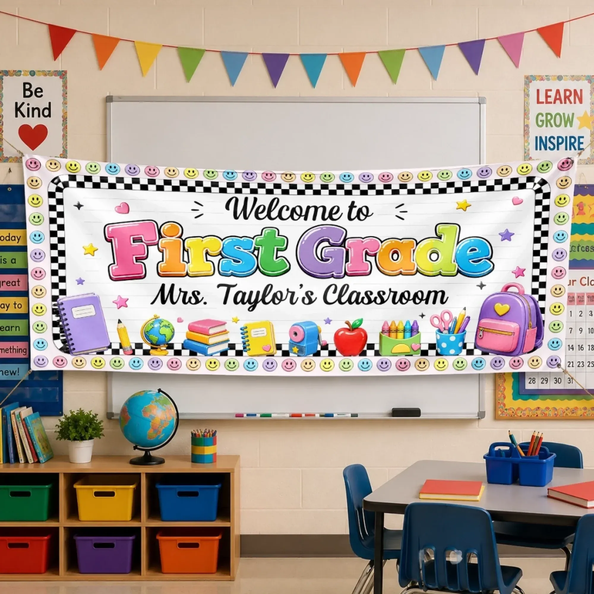 Personalized Classroom Welcome Banner – Custom Grade & Teacher Name Back-to-School Decor