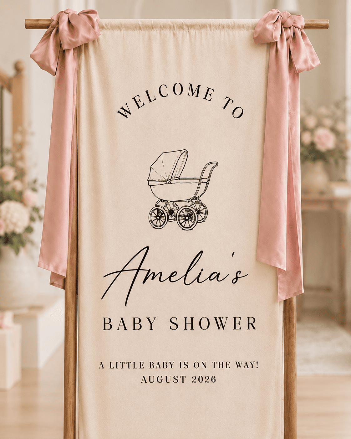 Personalized baby shower banner with custom name and date