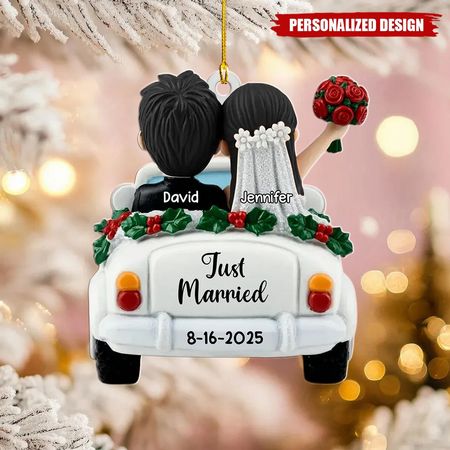 Just Married - Personalized Custom 3D Effect Acrylic Ornament
