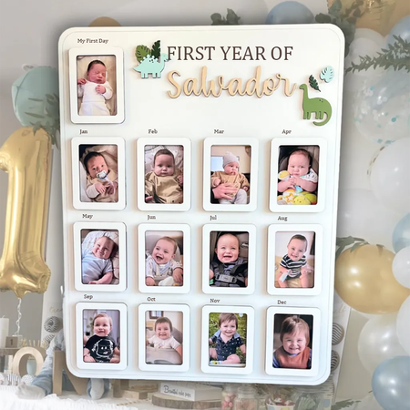 Personalized Baby First Year Photo Frame – Custom Name Monthly Milestone Picture Board