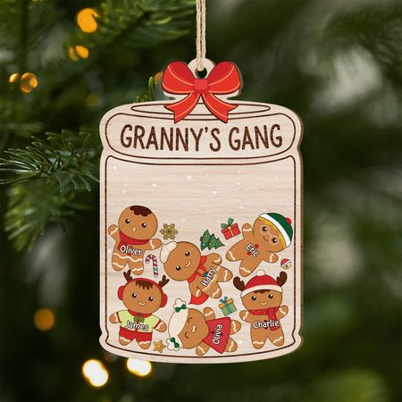 Personalised Grandma Grandads Gang 1 Layered Wooden Christmas Ornaments