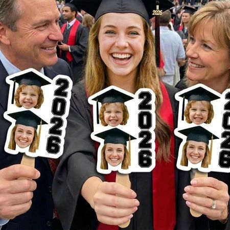 Graduation Then Vs Now Custom Photo - Personalized Graduation Fan