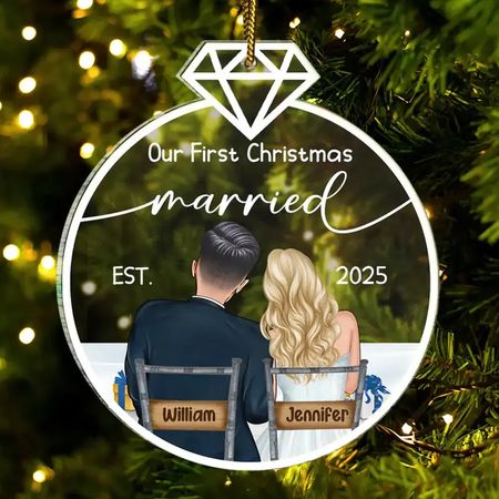 Our First Christmas Married - Personalized Custom Shaped Acrylic Ornament