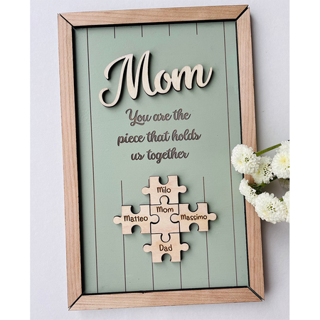 Personalized Name Mom Puzzle Sign Piece That Holds Us Together 2-Layered Wooden Plaque