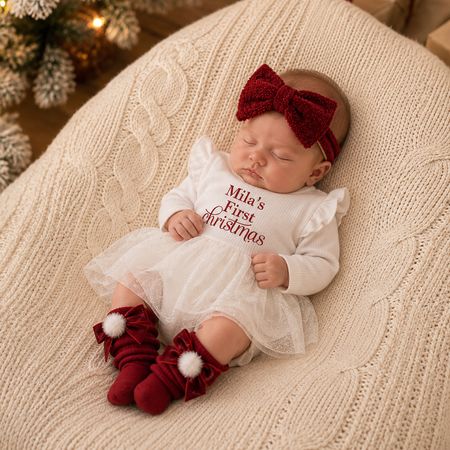 Personalized Baby Girl's First Christmas Dress – Custom Name Tulle Bodysuit