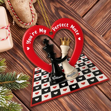 You're My Perfect Mate, Heart And Chess Pieces - Personalized Custom Wood Ornament, Custom Shaped - SPORT025_WDO