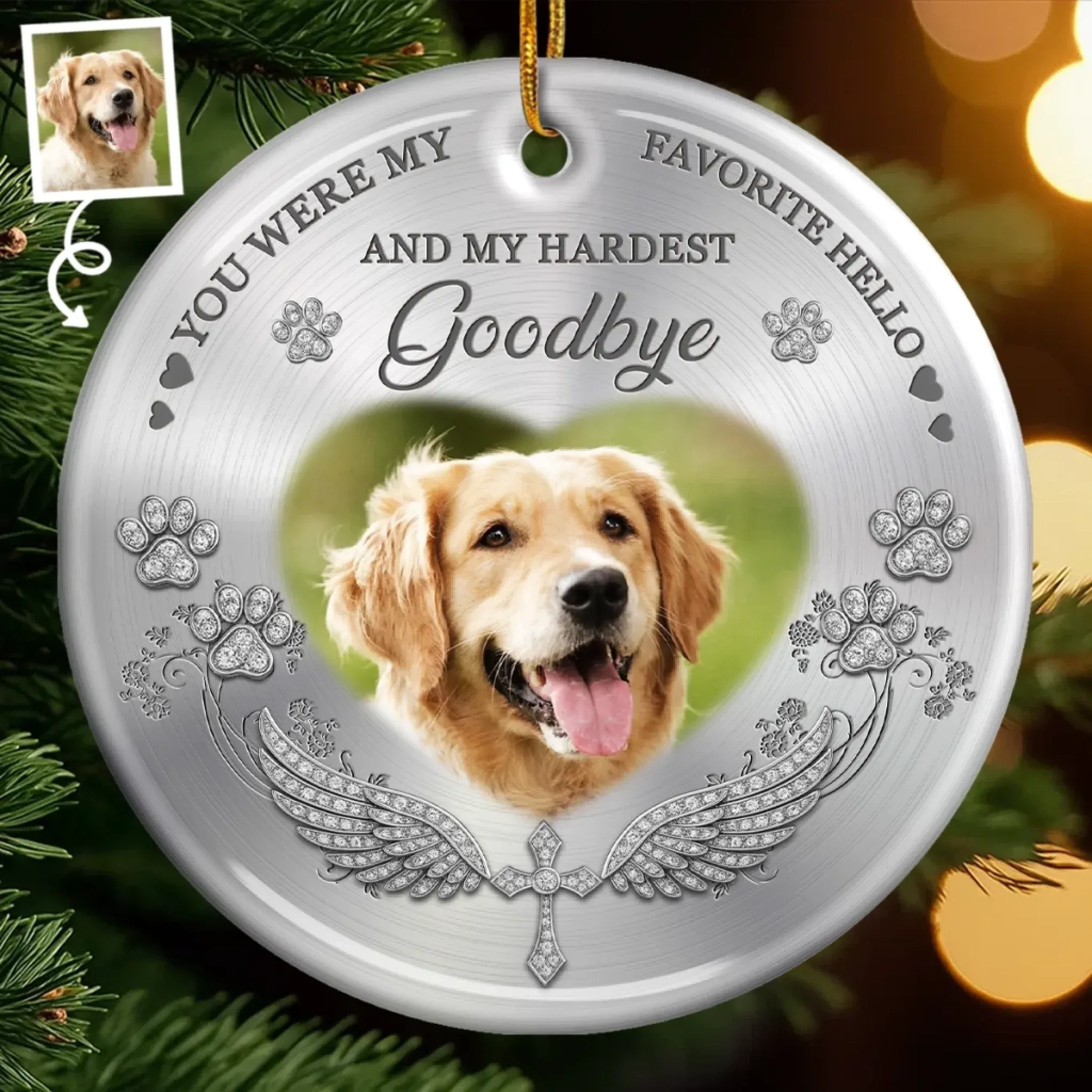 Custom Photo Ceramic Ornament - Personalized Pet Christmas Memorial Sympathy Gifts For Dogs, Cats - My Angel With Paws