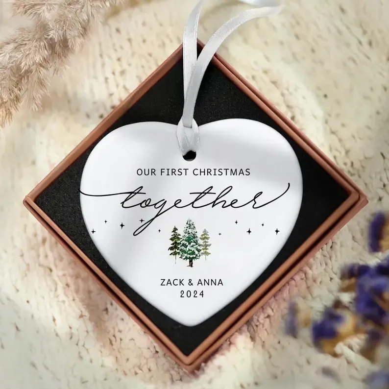 Personalized Our First Christmas Together Heart Ornament – Custom Couple Names & Year Keepsake