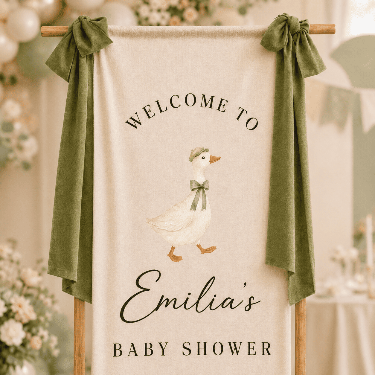 Sage bow goose baby shower banner theme