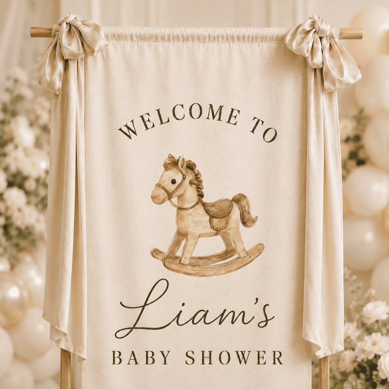 Rocking horse baby shower banner theme