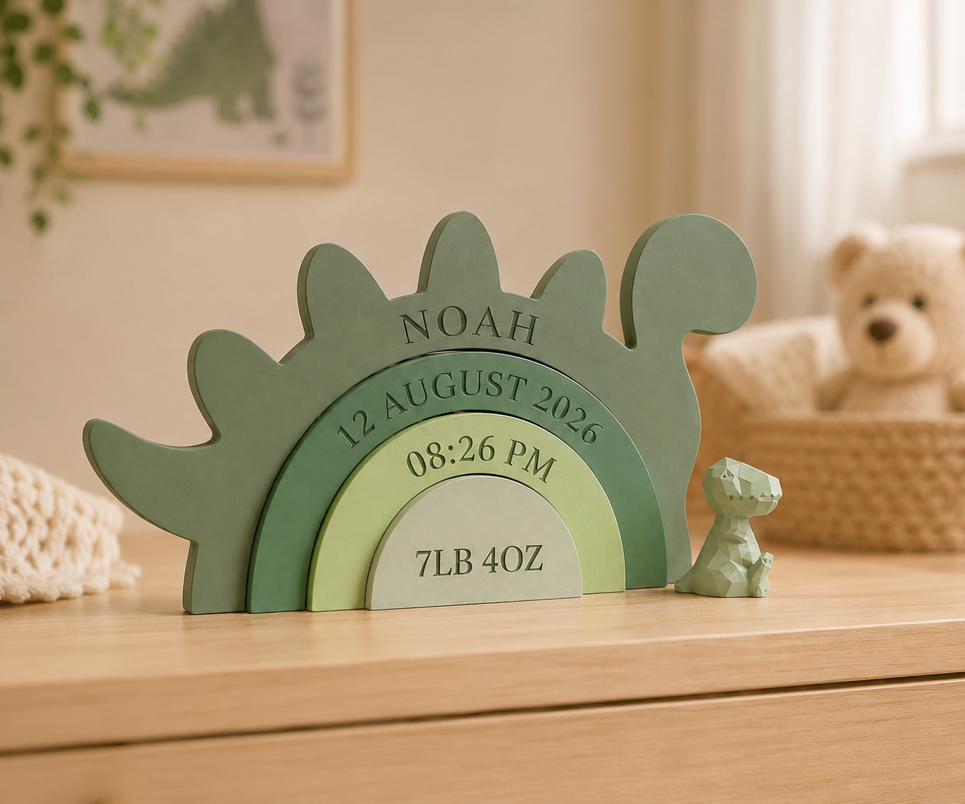 Personalized dinosaur baby birth record keepsake