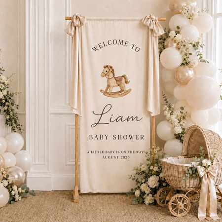Personalized Baby Shower Welcome Banner – Custom Name, Date & Theme Fabric Backdrop