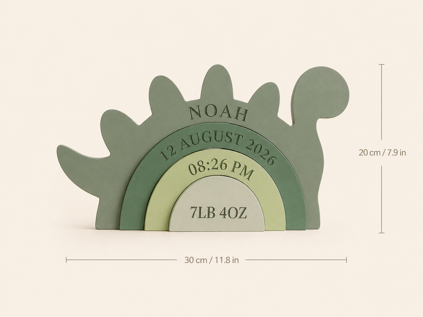Personalized dinosaur keepsake size guide