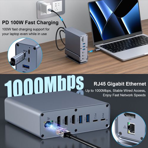 16 in 1 Type c Docking Station With 3 Screens Extend HD 4K60hz DP Monitor Expansion USB3.1 10G USB C Docking Station