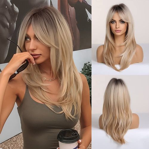 FUJIA Brown Dark Wigs for Women,Layered Long Synthetic Hair Wig for Daily Party Side Parting (Dark Brown Side Parting)