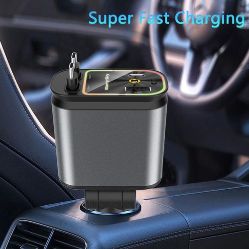 UNIEAN 4 in 1 Retractable Car Charger LED Starlight Canopy PD120W Fast Type C for Apple Android Laptop