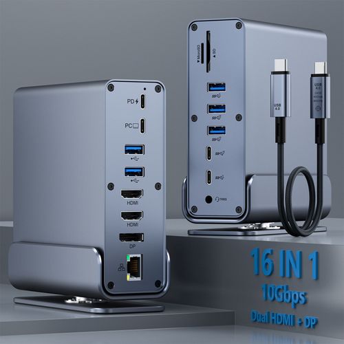 16 in 1 Type c Docking Station With 3 Screens Extend HD 4K60hz DP Monitor Expansion USB3.1 10G USB C Docking Station