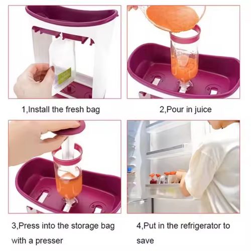 Hygienic and convenient fruit puree dispenser, baby food dispenser, bag extrusion station, self-made baby food bag filling station, infant puree food