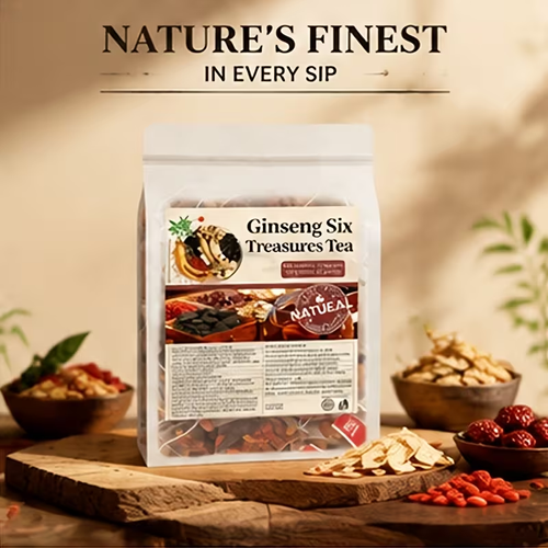Men's Women's Ginseng Six Treasures Tea +MACA Herbal kidney tonic, containing goji berries, an energy booster, suitable for relieving fatigue, enhancing vitality, and protecting urinary system health.