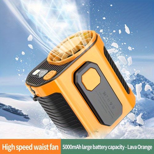 Personal Waist Portable Rechargeable Fan, 5000mAh Battery Power bank, 3 Speeds 5300RPM Airflow, 8H Runtime, LED Light, Wearable Belt Fan for Outdoor, Jobsite, Farms, Traveling, Fishing