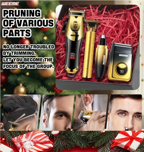 Rechargeable hair clipper, shaving razor, electric hair trimmer, electric scissors, push trimmer with digital display, nose hair remover, shaving kit set of four pieces