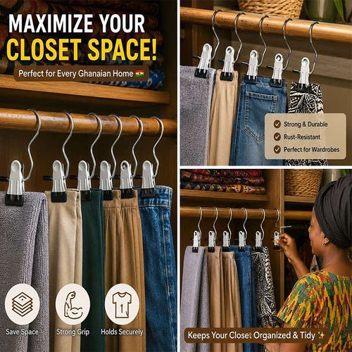 Heavy Duty Stainless Steel Hanging Hook Clips – Rustproof Clothes Drying & Closet Organizer