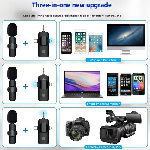 Three-in-One Wireless Collar-Type Microphone, Outdoor Mobile Phone Live Broadcasting Microphone, Mini Noise-Cancelling Collar-Type Microphone
