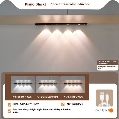 USB rechargeable motion sensor LED light strip - dimmable, 3 colors, wireless lighting, suitable for kitchen, wardrobe, cabinet, bedroom, etc. - Ideal for modern home with marble countertops and white light effects, bedroom lighting | Fashion fixtures | Wireless LED, Indoor motion sensing light